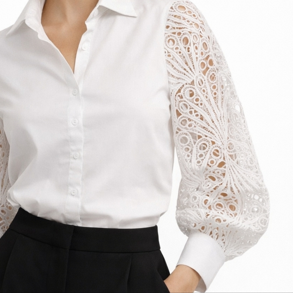 BloomChic Blouse with Eyelet Sleeves White 26 - Picture 3 of 11